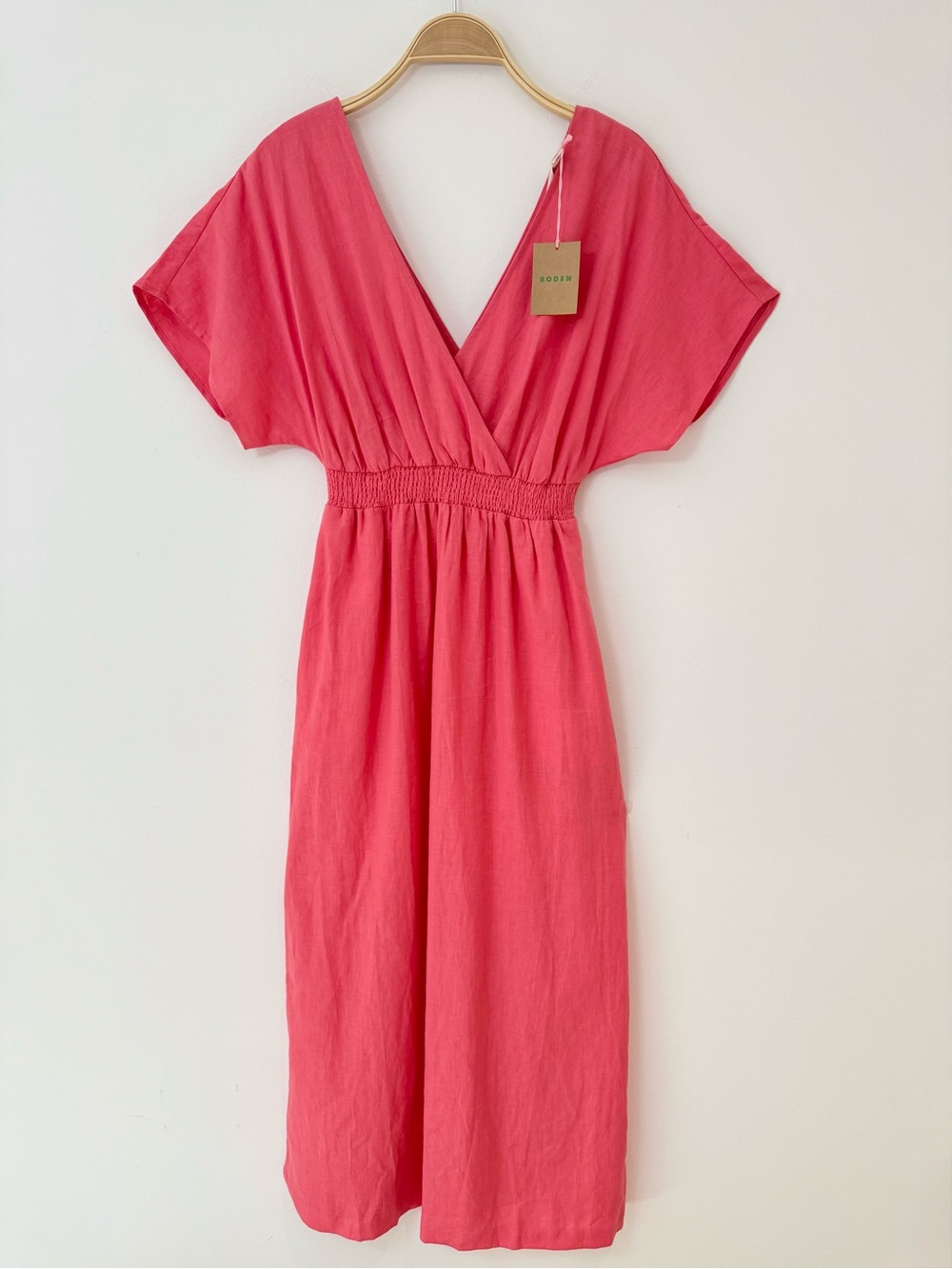 NWT Boden Coral Pink Linen Kaftan Maxi Dress in Coral Sunset, Size 6 - Picture 12 of 16